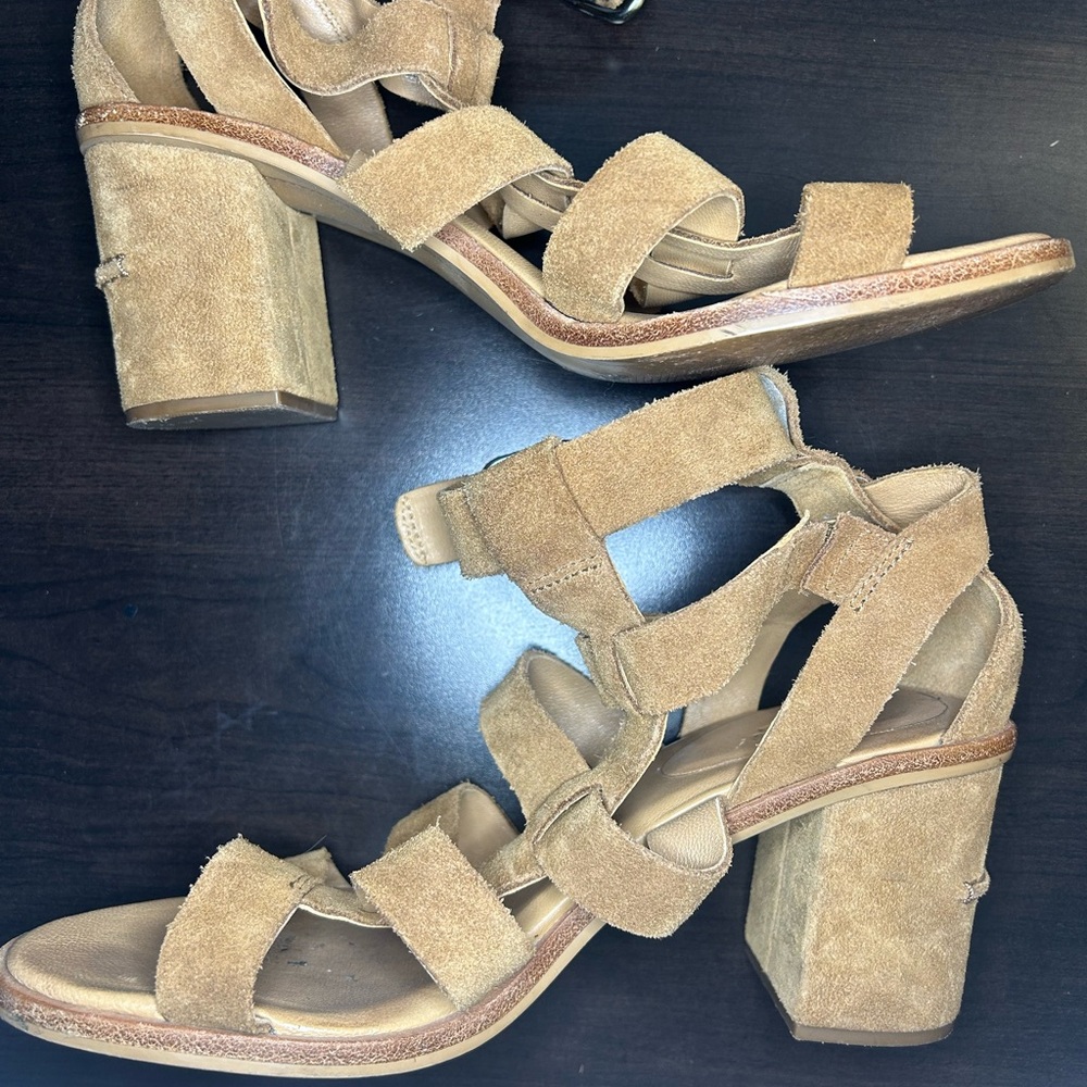 Tan Suede Block Heel Sandals